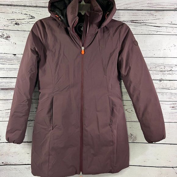 SAVE THE DUCK Women's Hooded Puffer Parka Jacket Raincoat Size 0/XS Purple - Picture 1 of 5